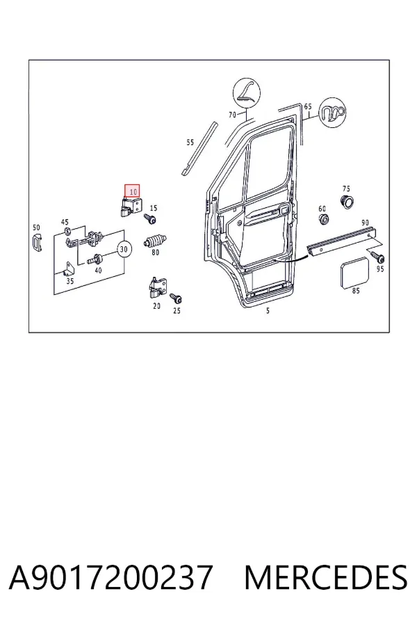 Gozno da porta dianteira direita A9017200237 Mercedes