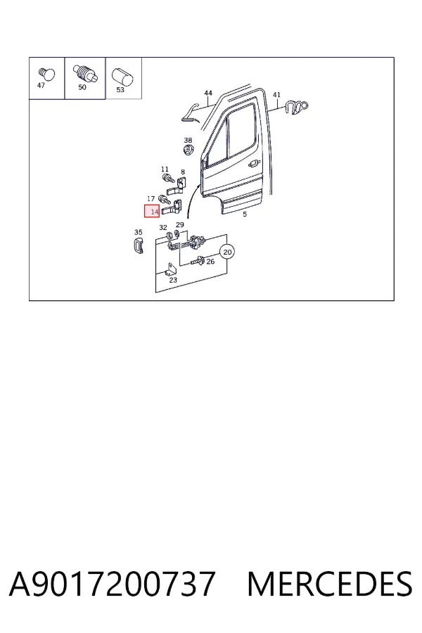Gozno da porta dianteira esquerda A9017200737 Mercedes