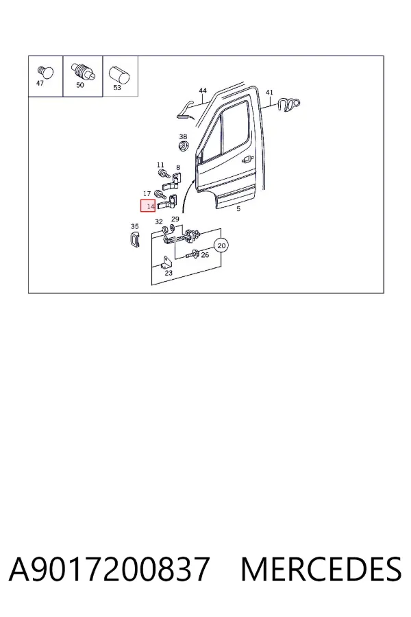 Gozno da porta dianteira direita A9017200837 Mercedes