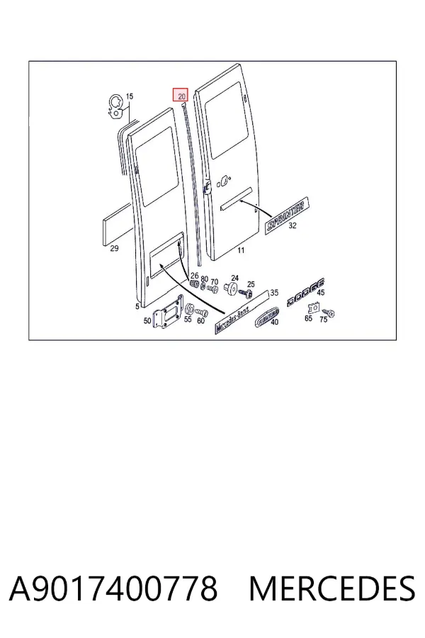 Compactador da porta traseira (na porta) A9017400778 Mercedes
