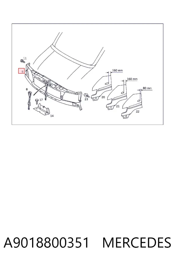 Suporte do radiador montado (painel de montagem de fixação das luzes) A9018800351 Mercedes