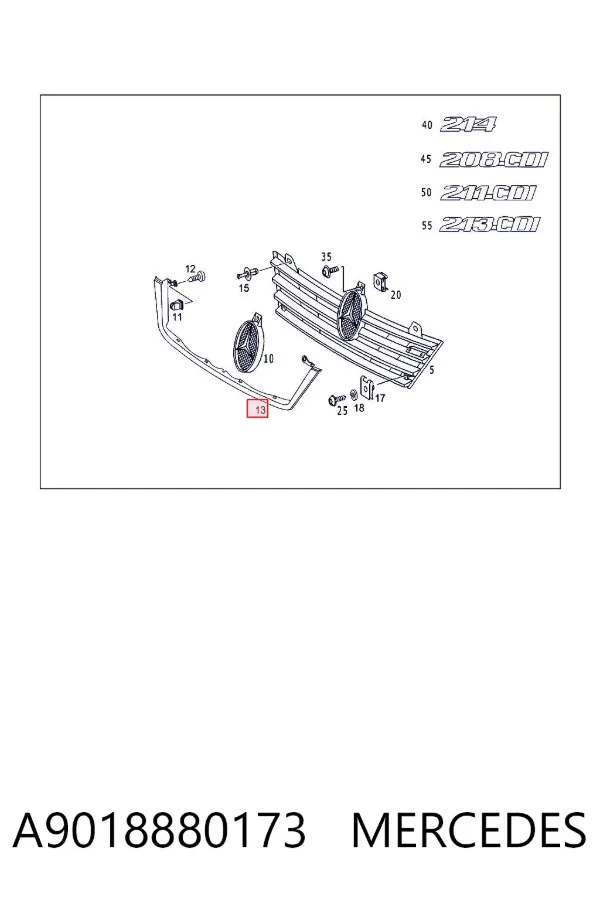 Moldura de grelha do radiador inferior A9018880173 Mercedes