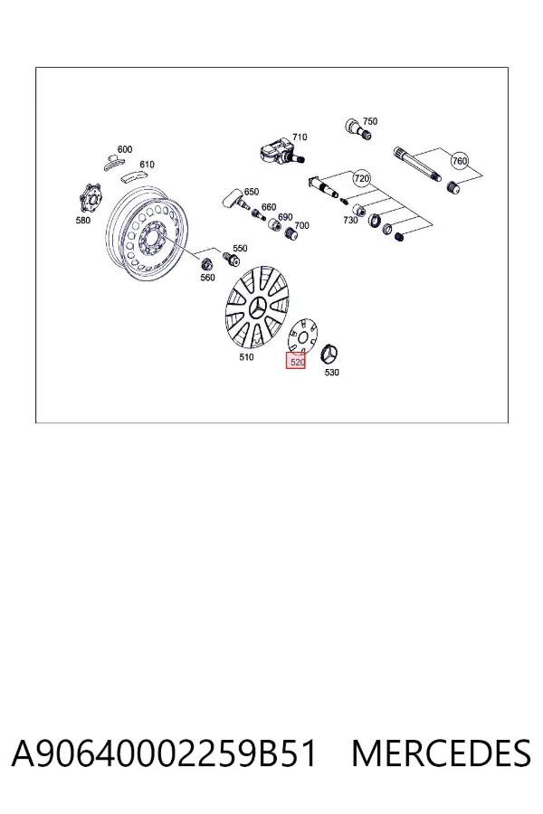 Coberta de disco de roda A90640002259B51 Mercedes