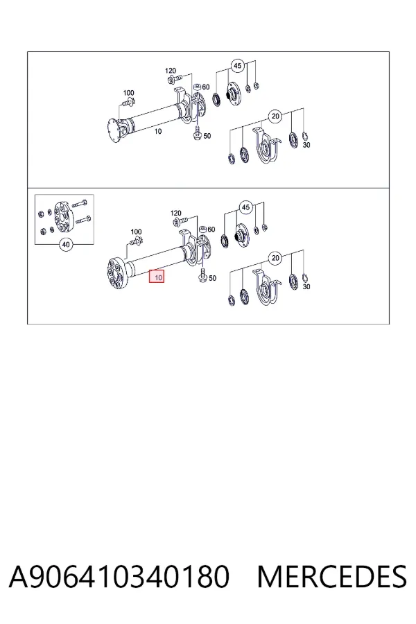 Junta universal traseira, parte dianteira A906410340180 Mercedes