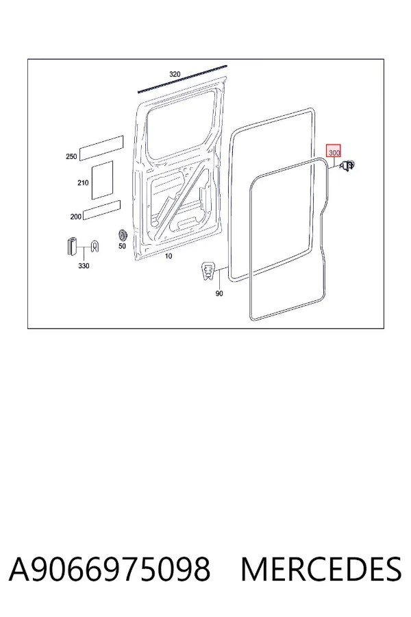 Vedação da porta lateral (deslizante) A9066975098 Mercedes