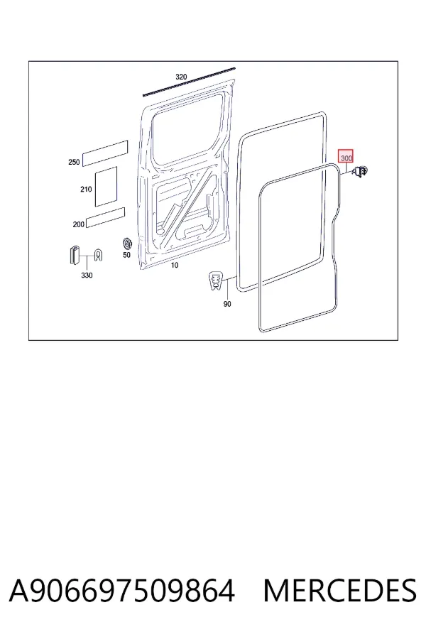 Vedação da porta lateral (deslizante) A906697509864 Mercedes