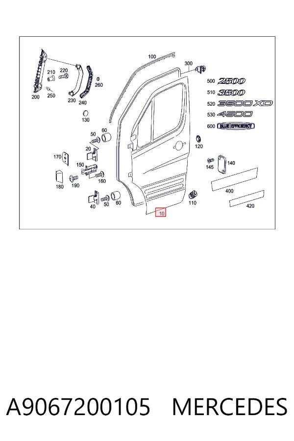 Porta dianteira direita A9067200105 Mercedes