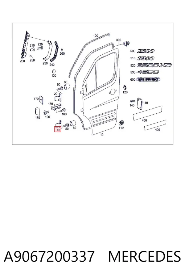 Gozno da porta dianteira direita A9067200337 Mercedes
