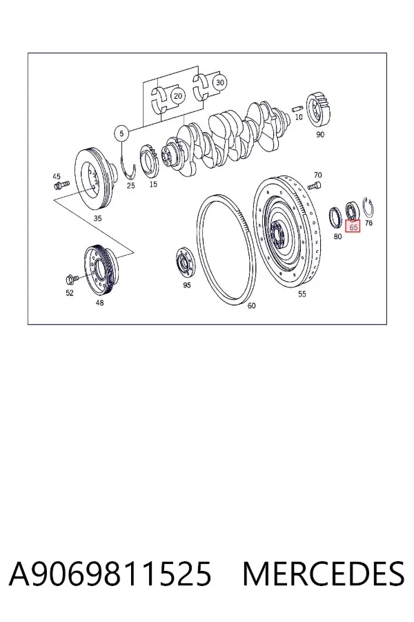 Rolamento de suporte da árvore primária da Caixa de Mudança (rolamento de centragem de volante) A9069811525 Mercedes