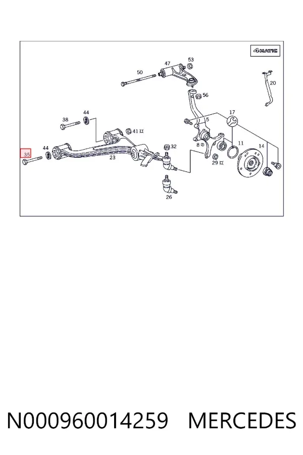 Parafuso de fixação de braço oscilante dianteiro, inferior N000960014259 Mercedes