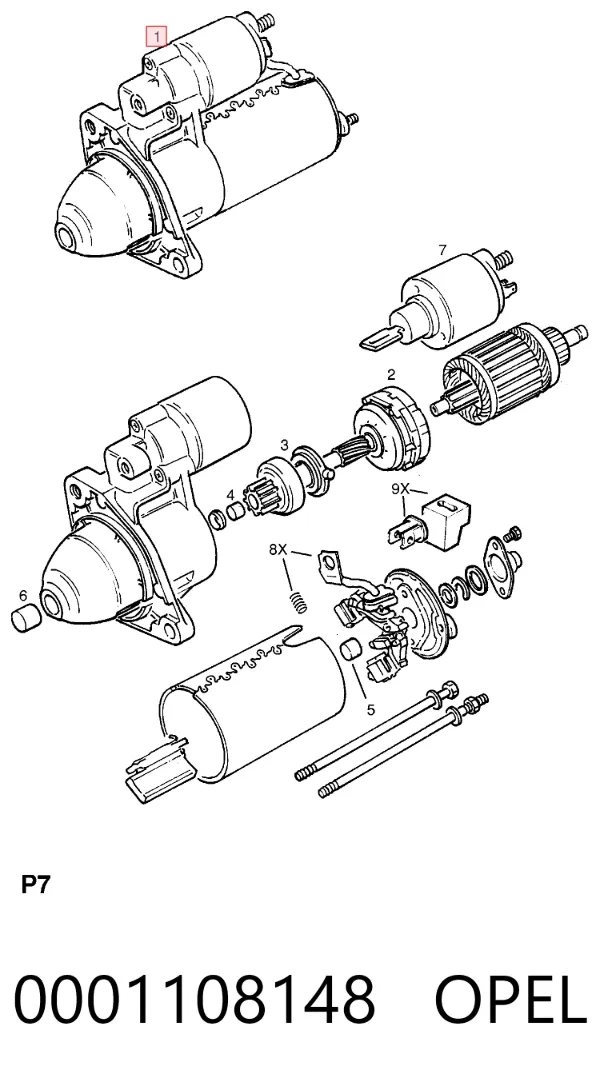 Motor de arranco 0001108148 Opel