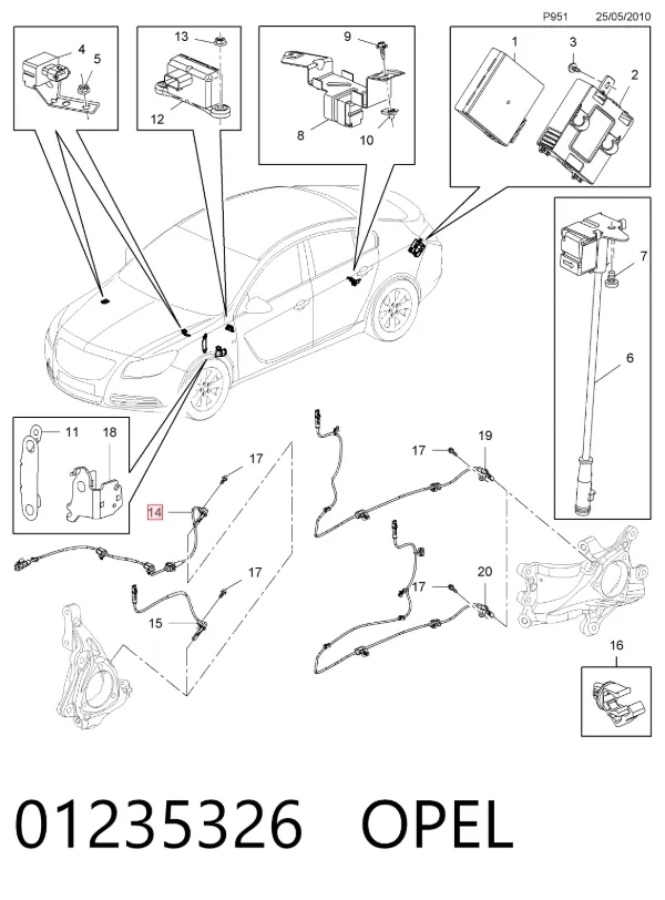 Sensor dianteiro de ABS 01235326 Opel