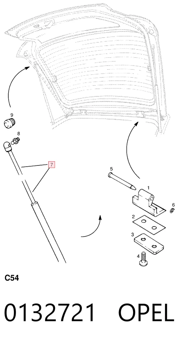 Amortecedor de tampa de porta-malas (de 3ª/5ª porta traseira) 0132721 Opel