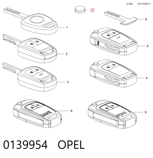 Pilha seca de berloque 0139954 Opel