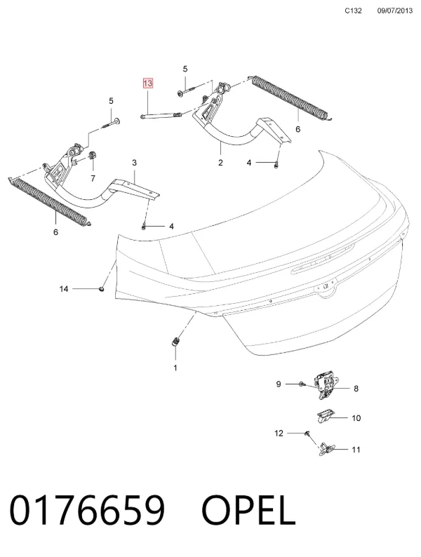 Amortecedor de tampa de porta-malas (de 3ª/5ª porta traseira) 0176659 Opel
