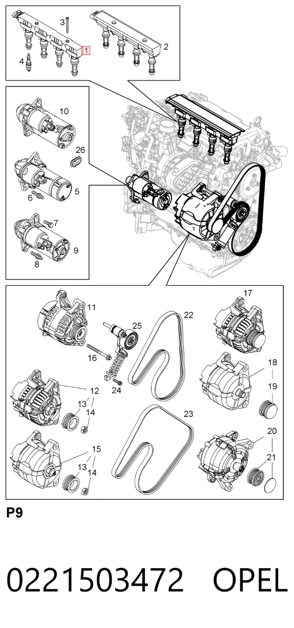 Bobina de ignição 0221503472 Opel