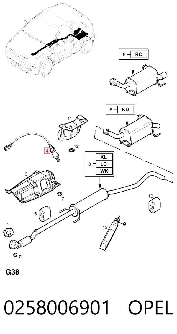 Sonda lambda, sensor de oxigênio depois de catalisador 0258006901 Opel