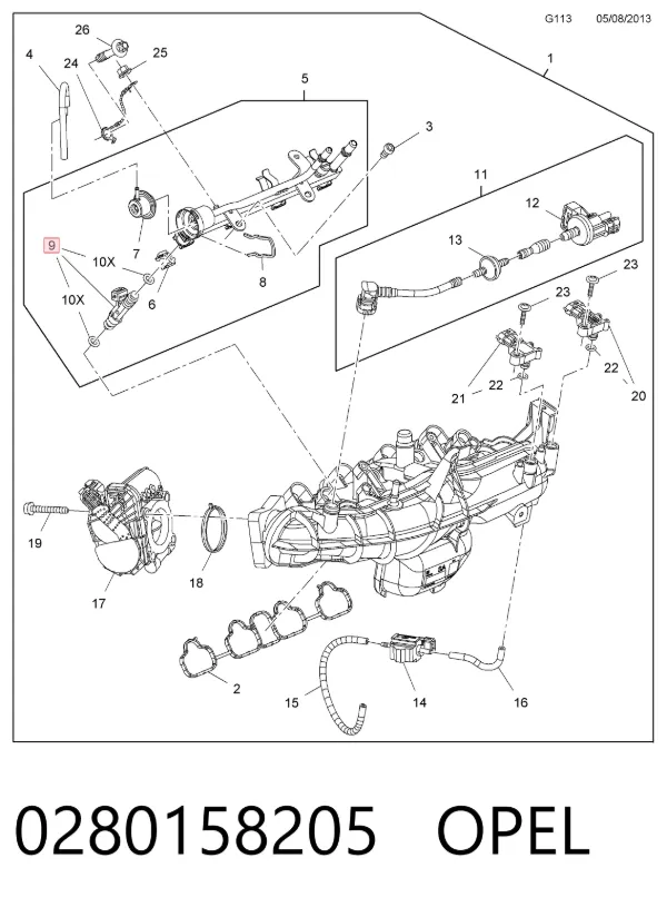Injetor de injeção de combustível 0280158205 Opel
