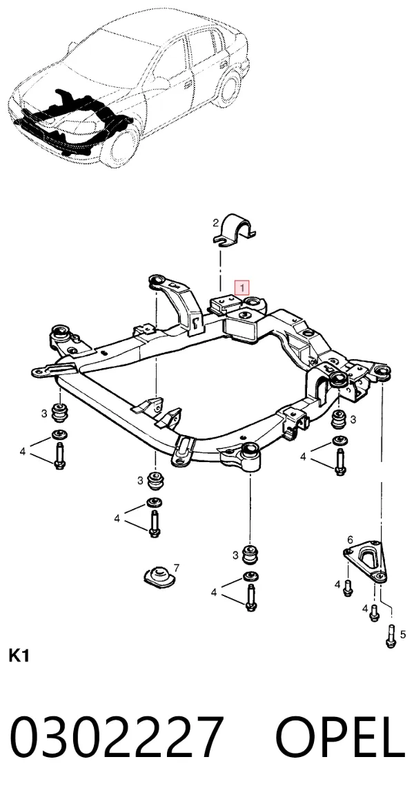 Viga de suspensão dianteira (plataforma veicular) 0302227 Opel