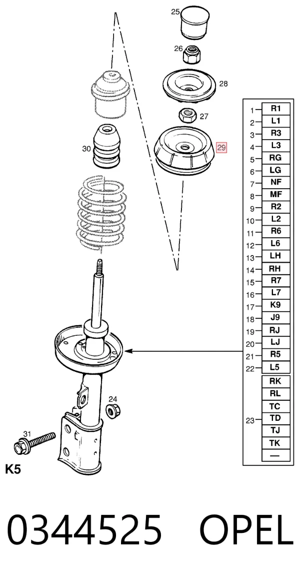 Suporte de amortecedor dianteiro 0344525 Opel