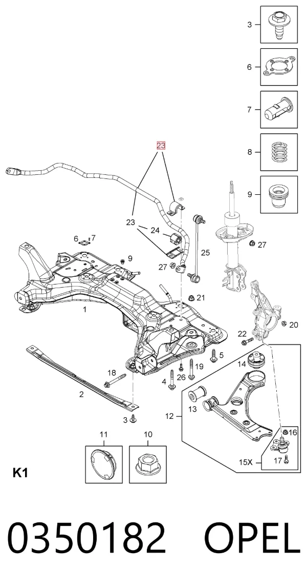 Estabilizador dianteiro 0350182 Opel