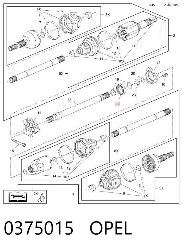 Rolamento suspenso do semieixo dianteiro 0375015 Opel