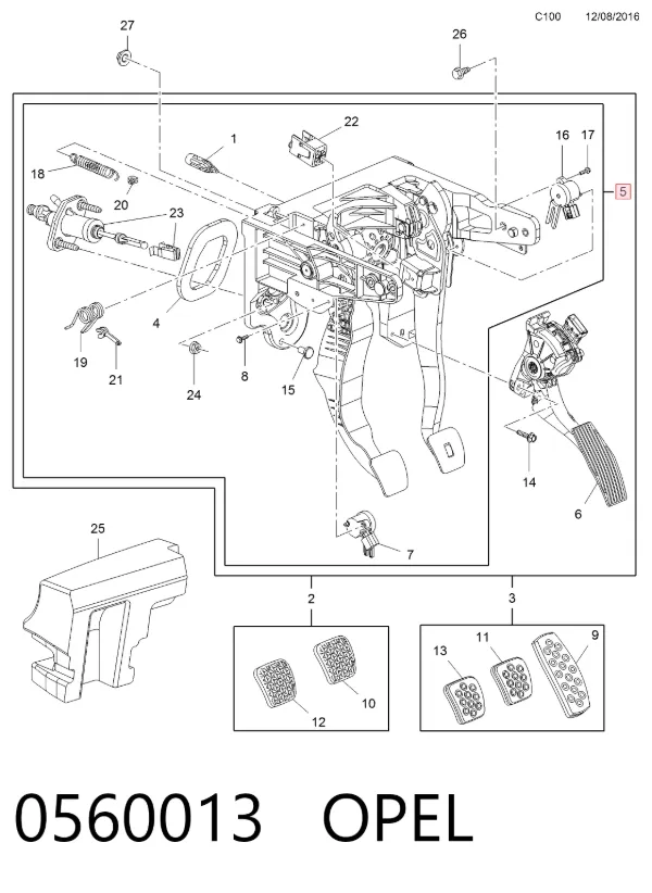 Consola de pedais, conjunto de pedais 0560013 Opel