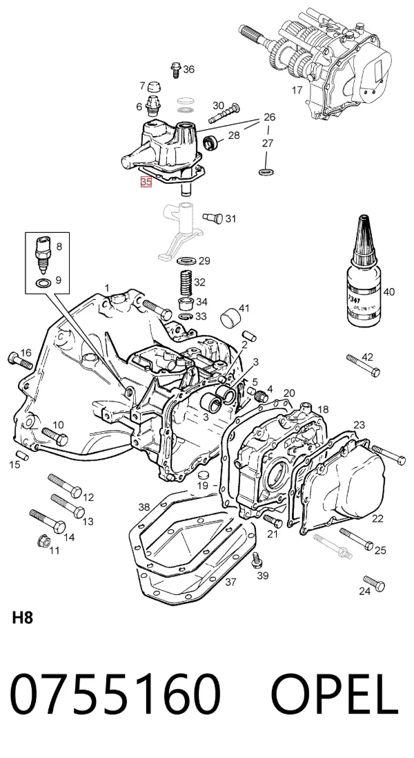 Vedante de tampa da caixa de mudança 0755160 Opel