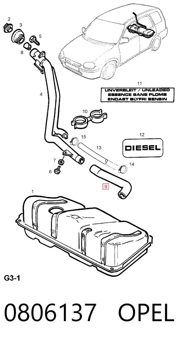 Cano derivado de tanque, para o gargalo de enchimento 0806137 Opel