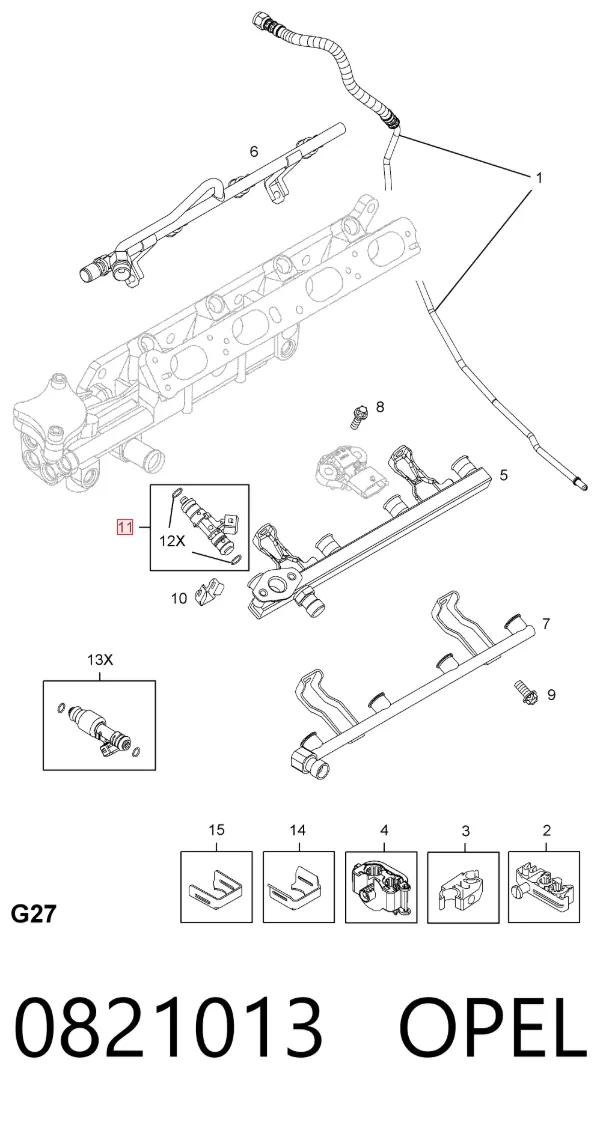 Injetor de injeção de combustível 0821013 Opel