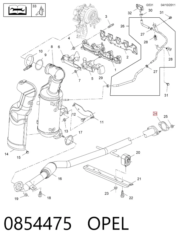 Vedante de tubo de admissão do silenciador 0854475 Opel