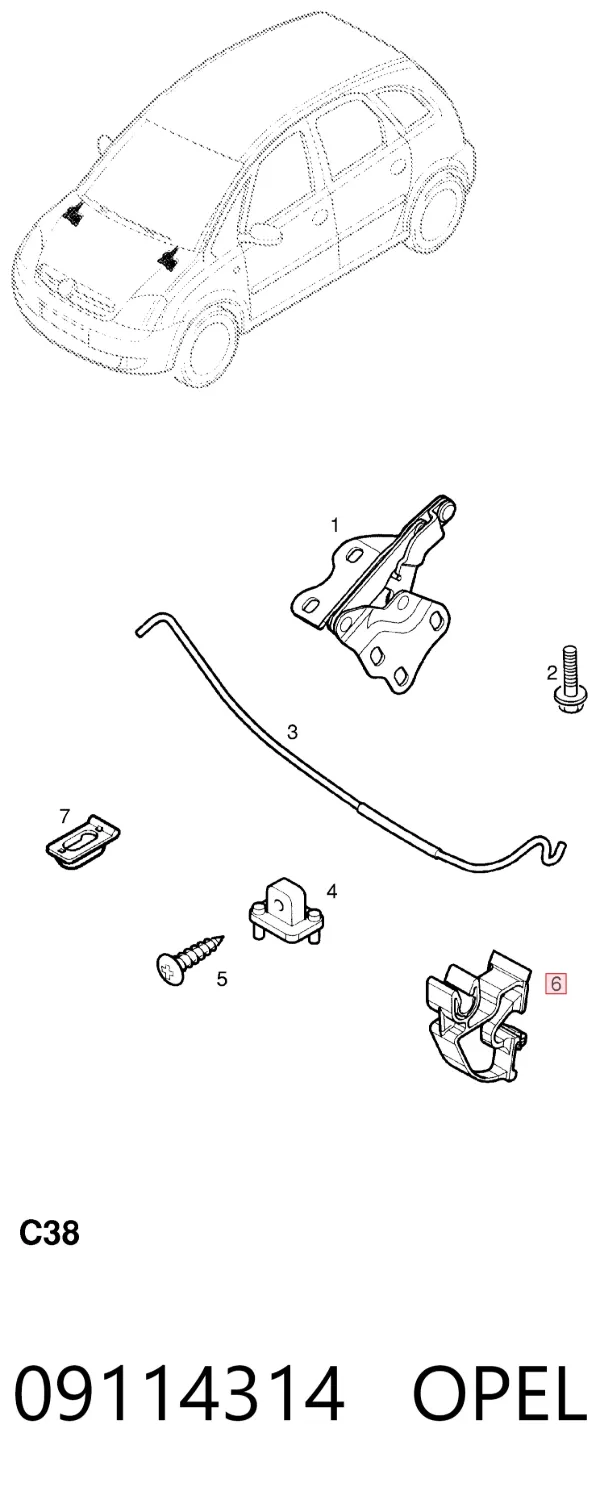 Fixador de suporte da capota 09114314 Opel