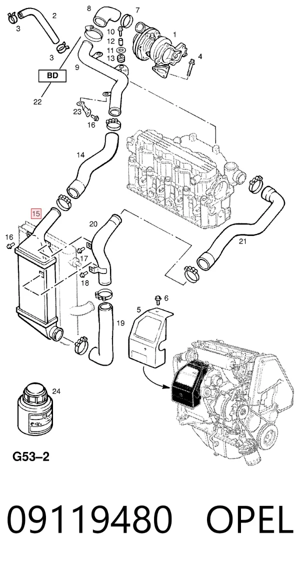 Radiador de intercooler 09119480 Opel