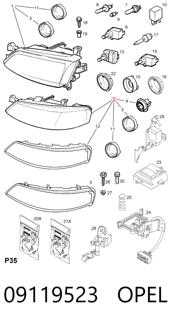 Luz esquerda 09119523 Opel