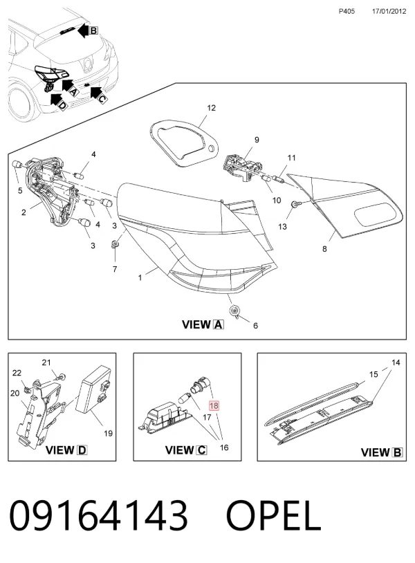Lanterna da luz de fundo de matrícula traseira 09164143 Opel