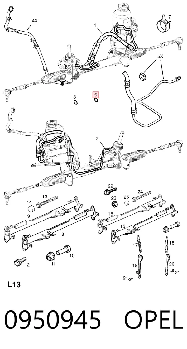 Vedante anular de tubo da Direção hidrâulica assistida 0950945 Opel