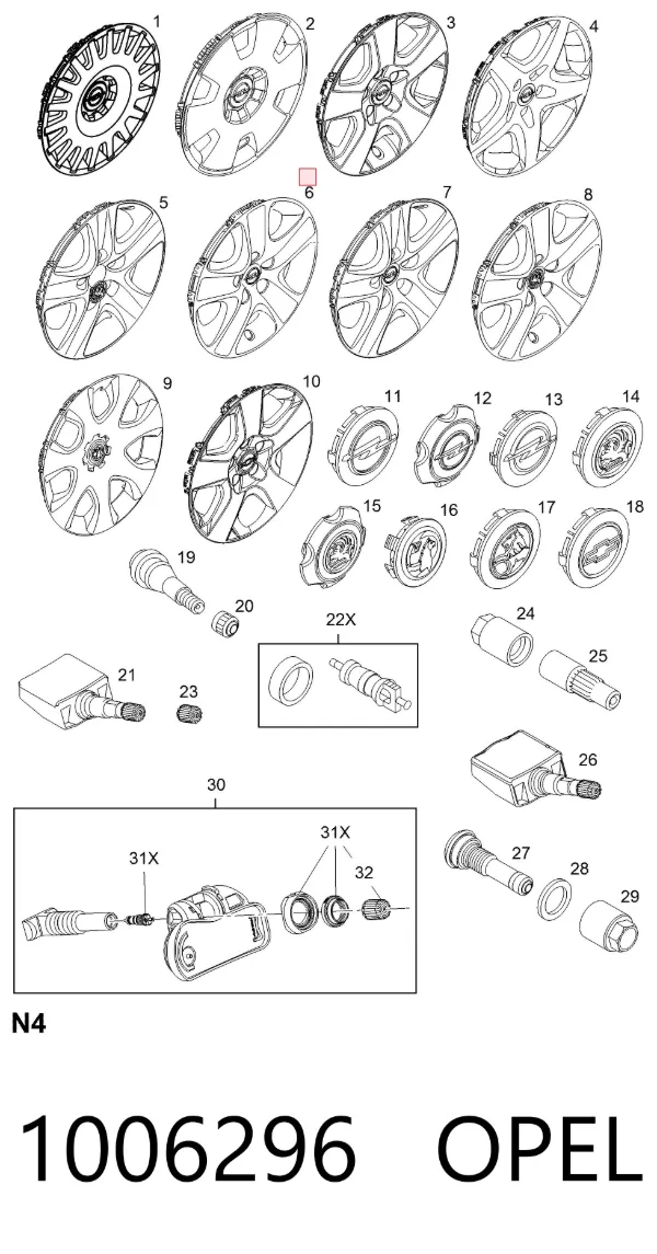 Coberta de disco de roda 1006296 Opel