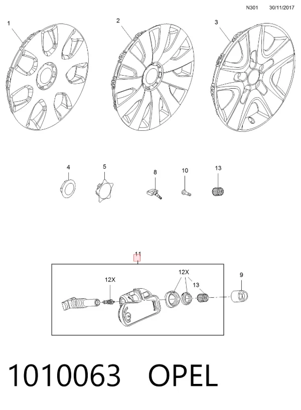Sensor de pressão de ar nos pneus 1010063 Opel