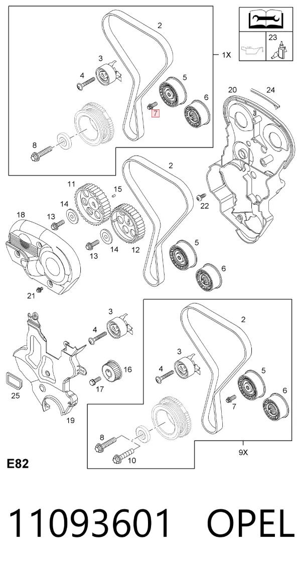 Correia do mecanismo de distribuição de gás, kit 11093601 Opel