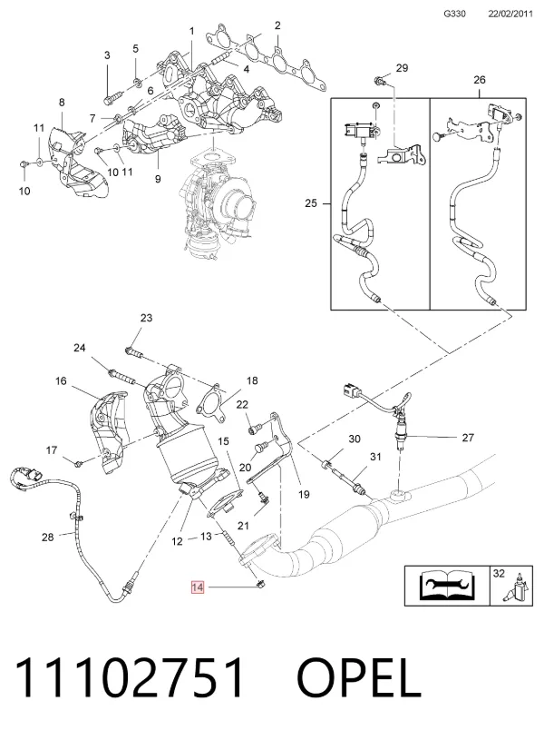 Porca de fixação de tubo de admissão do silenciador (de calças) 11102751 Opel