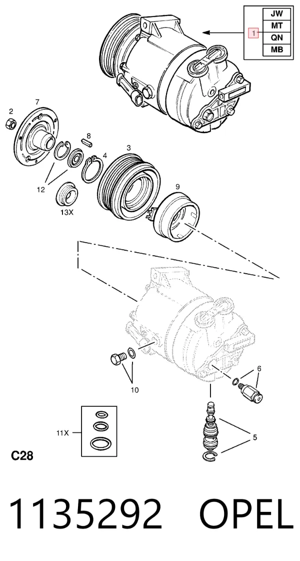 Compressor de aparelho de ar condicionado 1135292 Opel