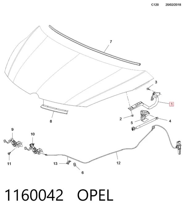Gozno da capota esquerdo 1160042 Opel