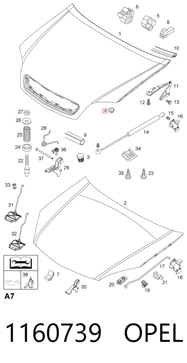 Pára-choque (grade de proteção) da capota 1160739 Opel