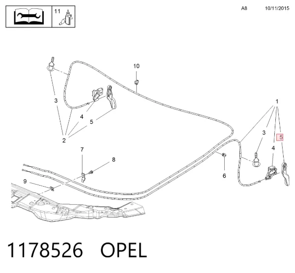 Puxador de abertura da capota 1178526 Opel
