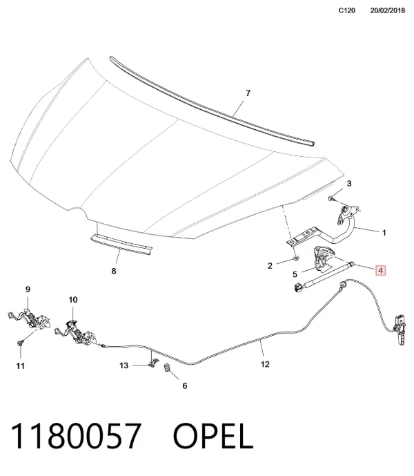Amortecedor da capota 1180057 Opel