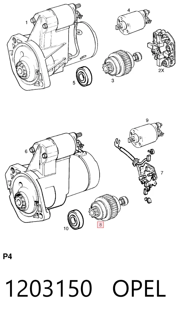 Roda-livre do motor de arranco 1203150 Opel