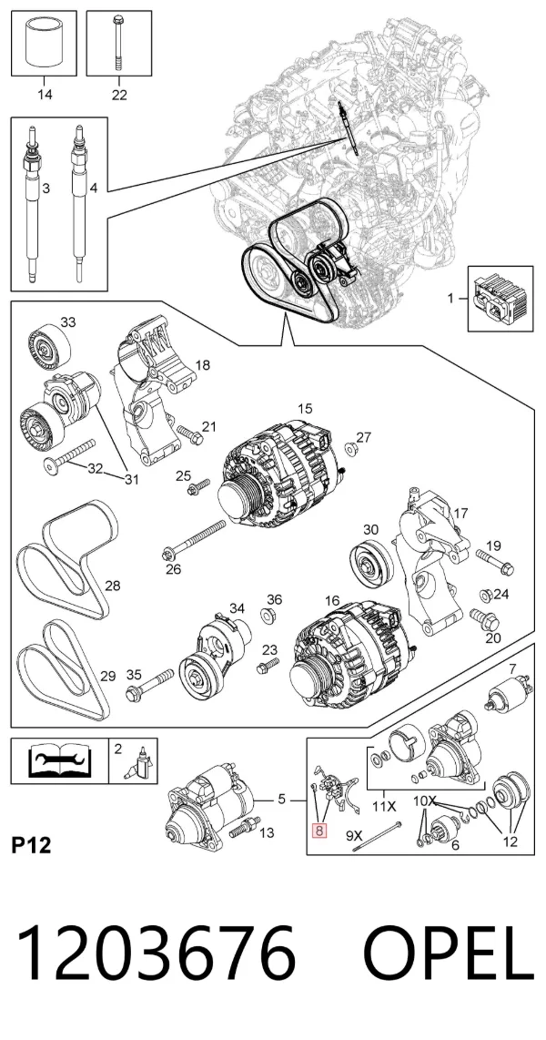 Escova do motor de arranco 1203676 Opel