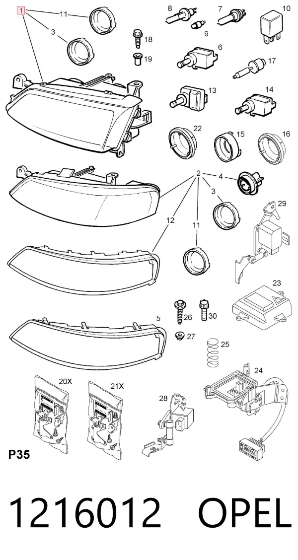 Luz direita 1216012 Opel