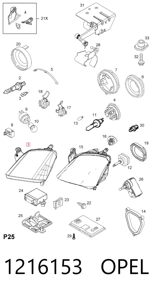 Luz esquerda 1216153 Opel