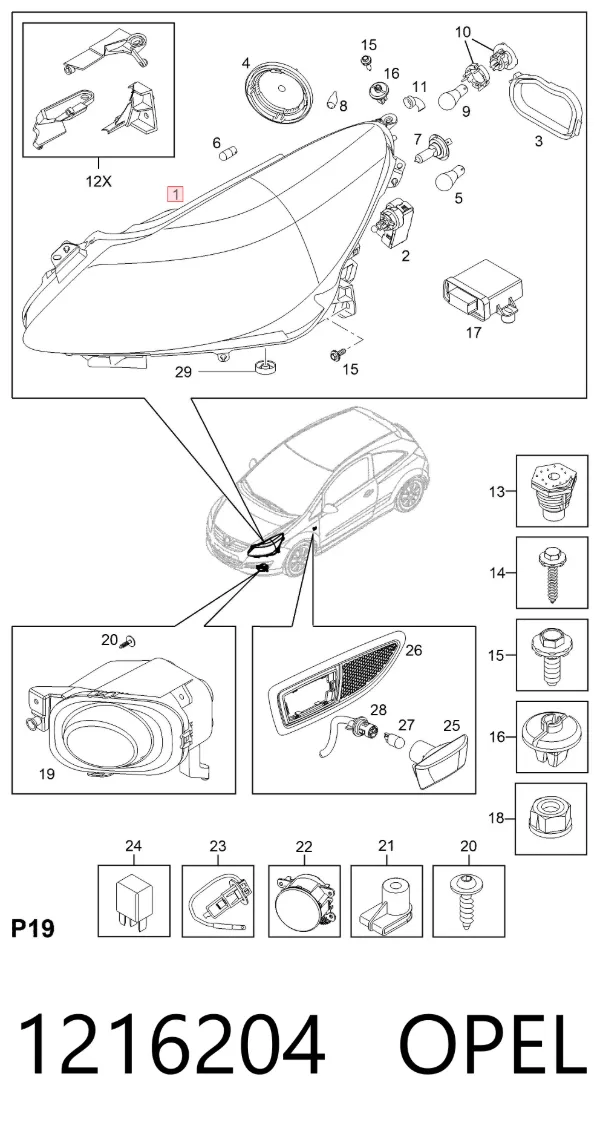 Luz direita 1216204 Opel